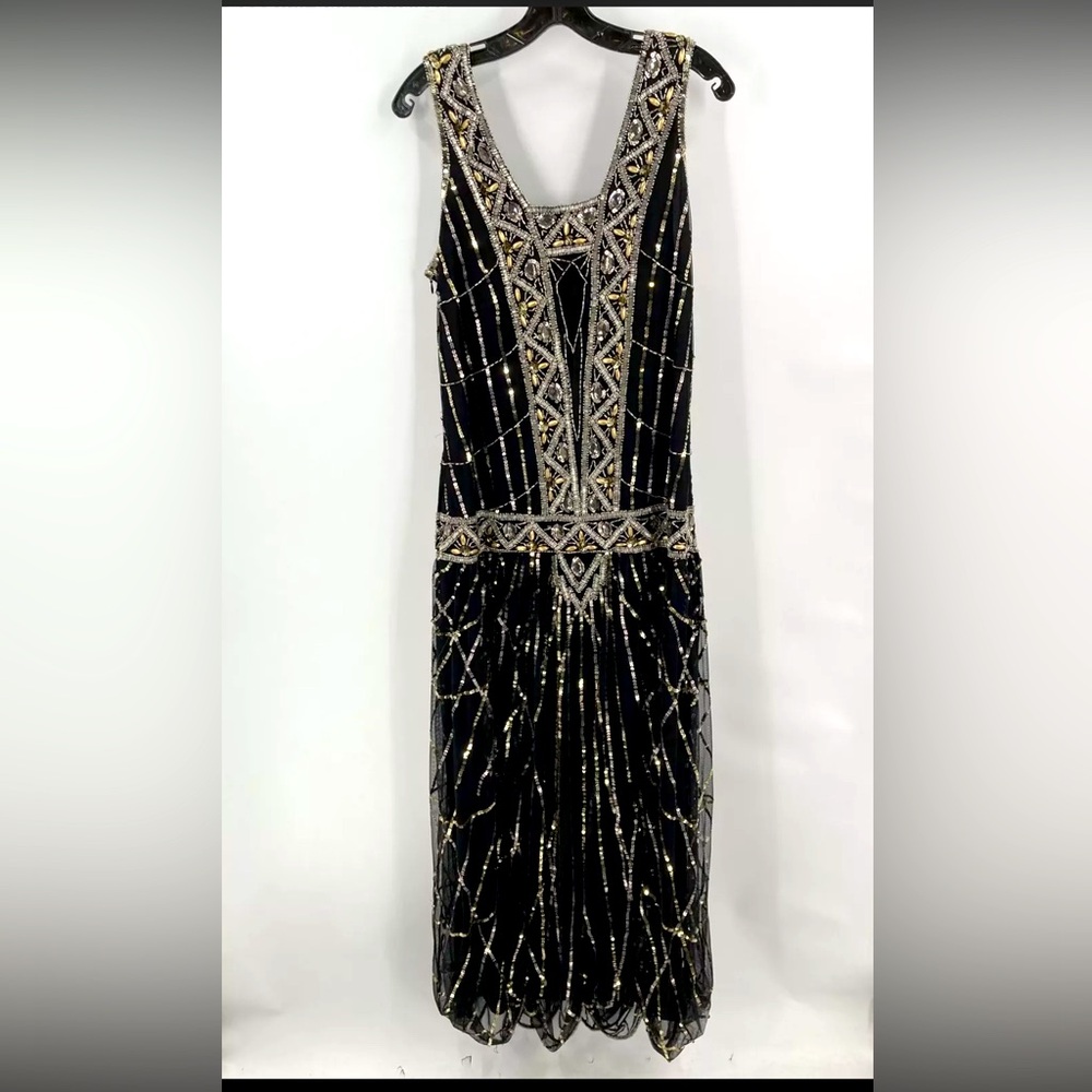 Elegant Black and Gold Beaded Dress